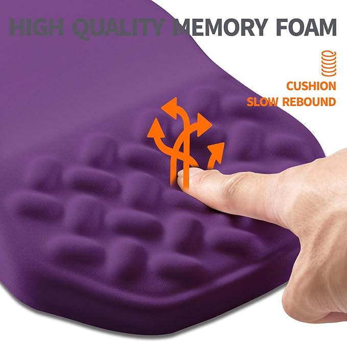 Ergonomic Slope Mouse Pad Wrist Support, Wrist Rest Mousepad for Carpal Tunnel with Massage Bulge and Slow Rebound Memory Foam (12x8 inch, Deep Purple)