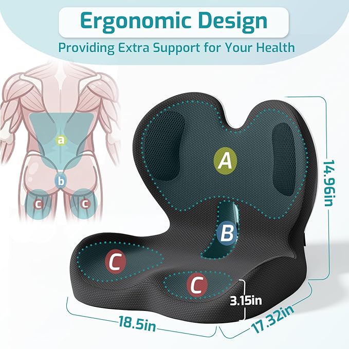 Ergonomic Seat Cushion, Office Chair Cushion with Lumbar Support Pillow, Car Orthopedic Seat Cushions, Designed for Coccyx, Tailbone & Lumbar Ergonomic Support, for Office, Car, Truck, Home, Desk Chair