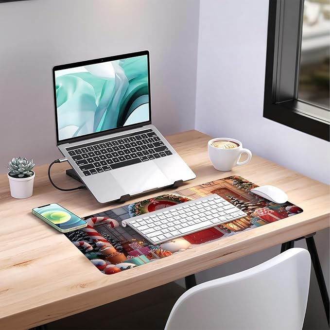 Christmas Scene Extended Gaming Mouse Pad 31.5x11.8inches Large Desk Mat Anti-Slip Rubber Base & Durable Stitched Edges for Gamers Smooth Mouse Writing Surface for Desk Office/Home