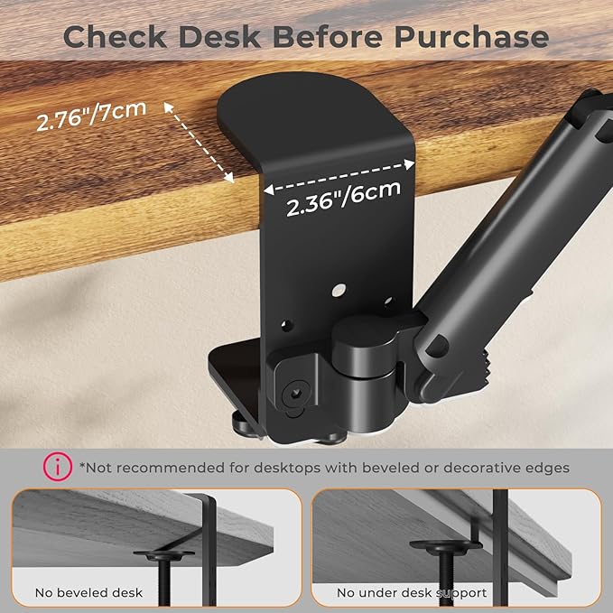 JOY worker Universal Clamp-on Adjustable Arm Rest, Ergonomic 360° Rotating Elbow Rest Pad for Desk, 6-Level Height Desk Arm Support for Thicker Desktop, Left/Right Hand, Black