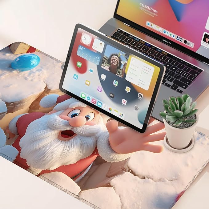 Desk Mat, XXL Extended Gaming Pad for Desktop, 31x12 Inches Santa Breaking Through Wall Design, Large Non-Slip Vegan Leather Keyboard Mouse Mat for Home Office