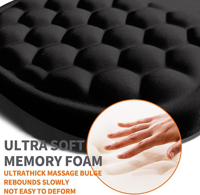 Ergonomic Joint Wrist Support Mouse Pad with Memory Foam Cushion Massage Bump, Carpal Tunnel Mousepad Slope Design for Wrist Rest, 11.8x7.9 in, Black