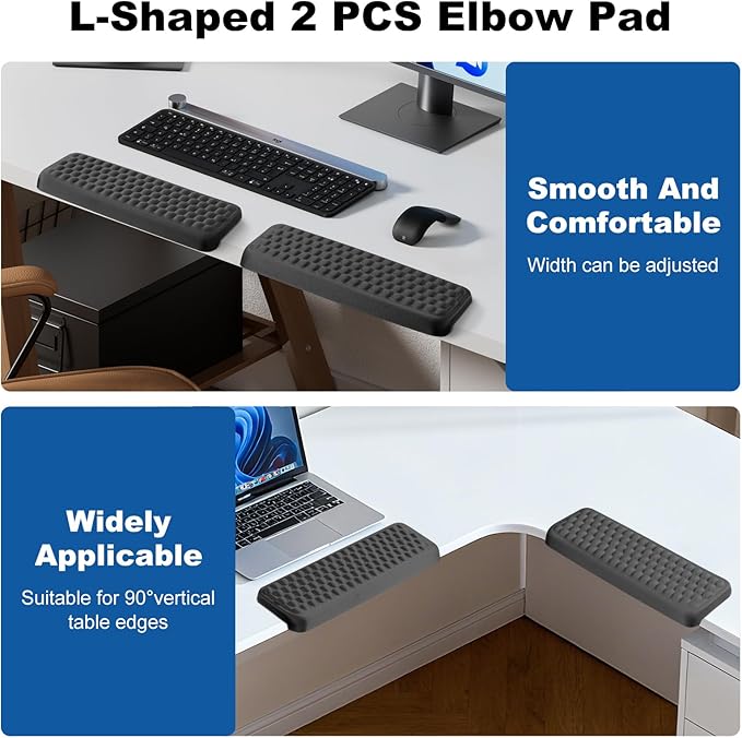 L-Shaped Arm Rest for Desk(2-Piece) Made of Memory Foam,Footrest for Under Desk at Work.Ideal for Office and Home Use.Reduces Typing Fatigue and Enhances Comfort During Work Or Gaming（ Black）