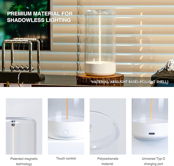 AUGE LIGHT Mini Minimalist Table Lamp Cordless Lamp Rechargeable Table Lamp Portable Nightstand Lamps Desk Lamps for Home Office Unique Ambient Light Mood Lighting for Desk Decor Beside(White)