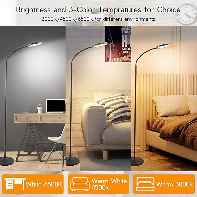 Tenmiro LED Floor Lamps for Living Room, Bright Modern Reading Floor Lamp with Stepless Adjust Color Temperatures & Brightness, Standing Lamp with RF Remote & Touch Control(Pink)