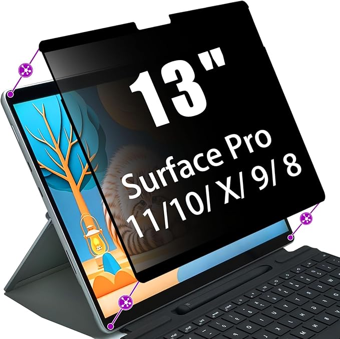 Privacy Screen Protector for Microsoft Surface Pro 11/10/X/9/8-13 Inch - Anti-Glare Anti-Spy Filter, Removable & Reusable, Blue Light Blocking