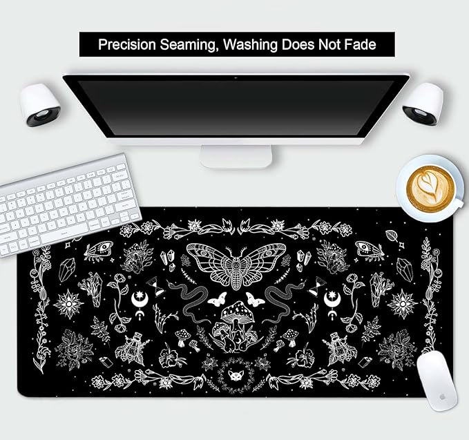 Goth Desk Mat, Black Occult Large Gaming Mouse Pad, Halloween Witchy Celestial Mushroom XXL Mousepad, Office Desk Decor Accessories Gifts