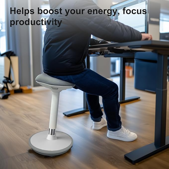 Wobble Stool Adjustable Height Standing Desk Chair with Non-Slip Base and Upgraded Lift for Home and Office (Grey)