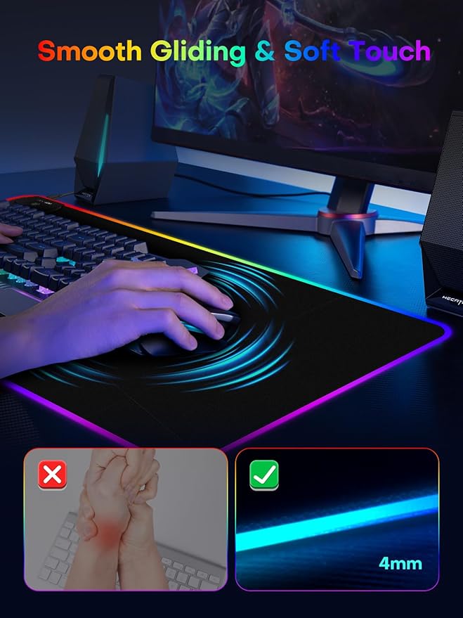 2-in-1 RGB Gaming Mouse Pad with Wireless Charging, 31.5"x11.8" Large, 24 Light Effects, Non-Slip Base, Waterproof Ultra-Smooth Surface, No Adapter