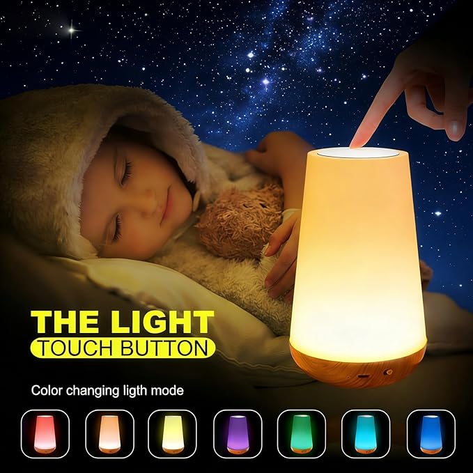 LED Night Light Touch Lamp Bedside Table Lamp for Kids Bedroom Rechargeable Dimmable with Remote Control Warm White Light RGB Color Changing