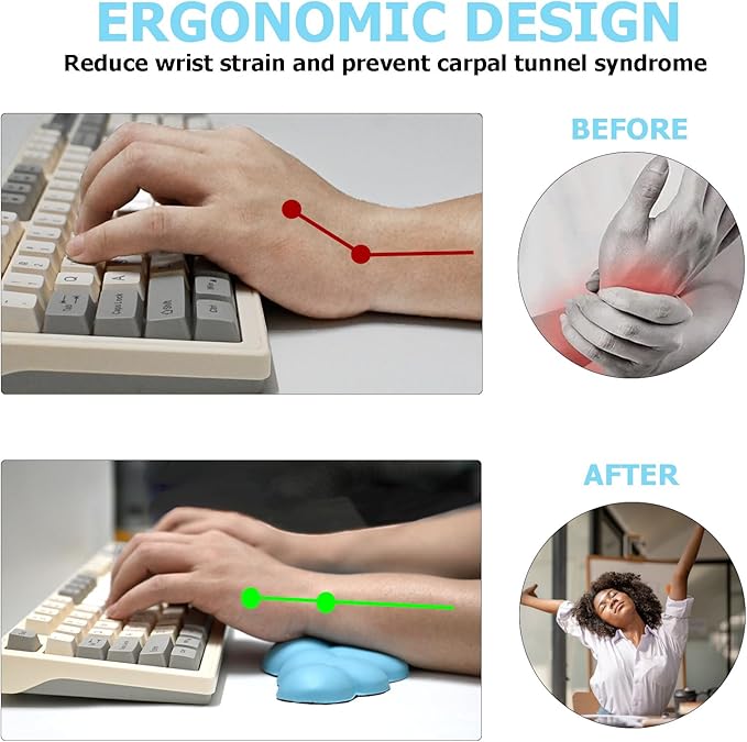 Cloud Wrist Rest Keyboard, PU Leather Memory Foam Wrist Support for Computer Keyboard, Ergonomic Keyboard Pad and Cute Mouse Wrist Pad for Gaming, Office, Computer, Easy Typing, Sky Blue