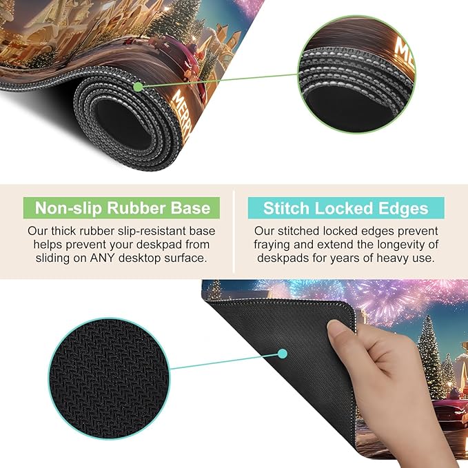 Desk Mat, XXL Extended Gaming Pad for Desktop, 35x16 Inches Magical Castle Fairytale Scene, Large Non-Slip Vegan Leather Keyboard Mouse Mat for Home Office