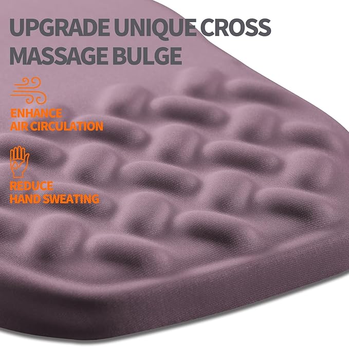 Ergonomic Slope Mouse Pad Wrist Support, Wrist Rest Mousepad for Carpal Tunnel with Massage Bulge and Slow Rebound Memory Foam (12x8 inch, Purple)