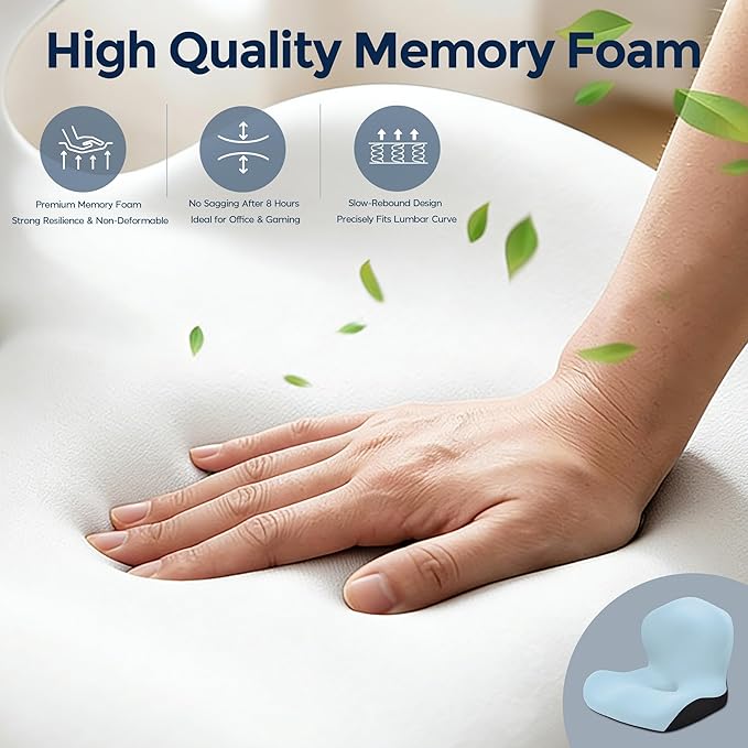 Seat Cushion, Office Chair Cushion, L-Shaped Ergonomic Car Seat Cushions, Memory Foam Chair Cushion, Lumbar Support Pillow for Wheelchair, Car, Home, Office, Desk, Blue