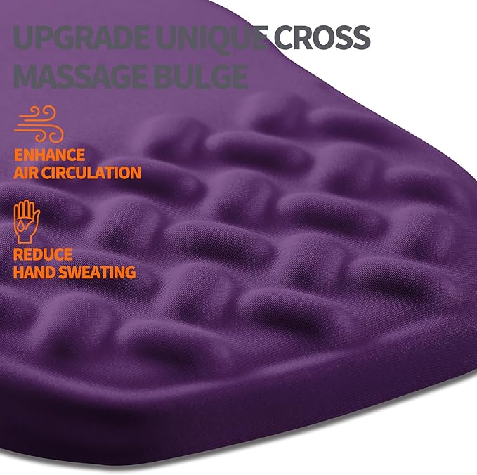 Ergonomic Slope Mouse Pad Wrist Support, Wrist Rest Mousepad for Carpal Tunnel with Massage Bulge and Slow Rebound Memory Foam (12x8 inch, Deep Purple)