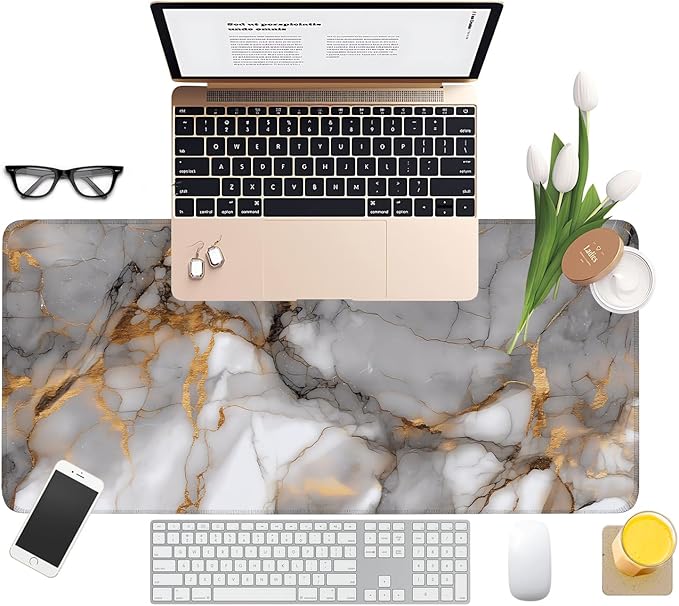 Marble Extended Gaming Mouse Pad 31.5x11.8inches Large Desk Mat Anti-Slip Rubber Base & Durable Stitched Edges for Gamers Smooth Mouse Writing Surface for Desk Office/Home
