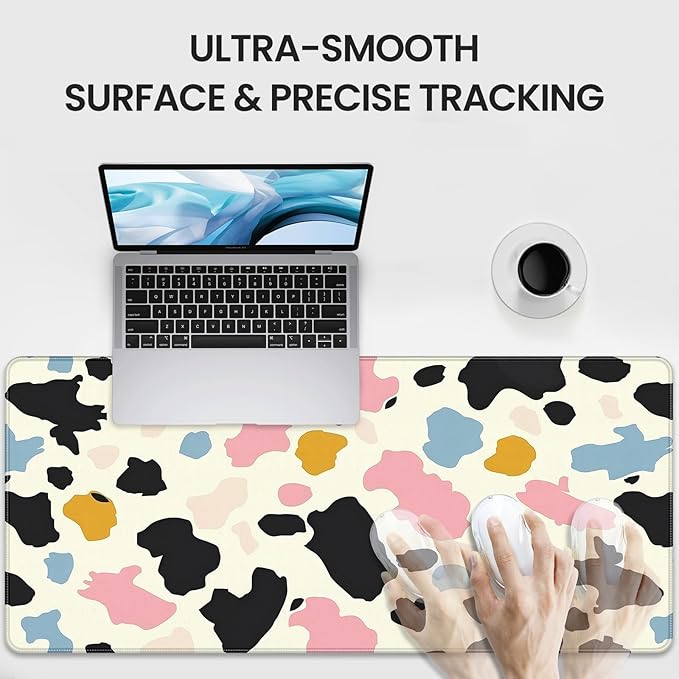 XXL Gaming Mouse Pad, Colored Spots Design, 35.4 x 15.7 Inches, Microfiber Cloth, Non-Slip Rubber Base, Rectangular Extended Desk Mat
