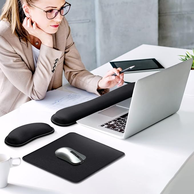 Gimars 3Pcs Memory Foam Keyboard Wrist Rest, Mouse Pad Wrist Support for Easy Typing, Ergonomic, Comfortable Keyboard Mouse Pad Set for Computer, Laptop, Home & Office