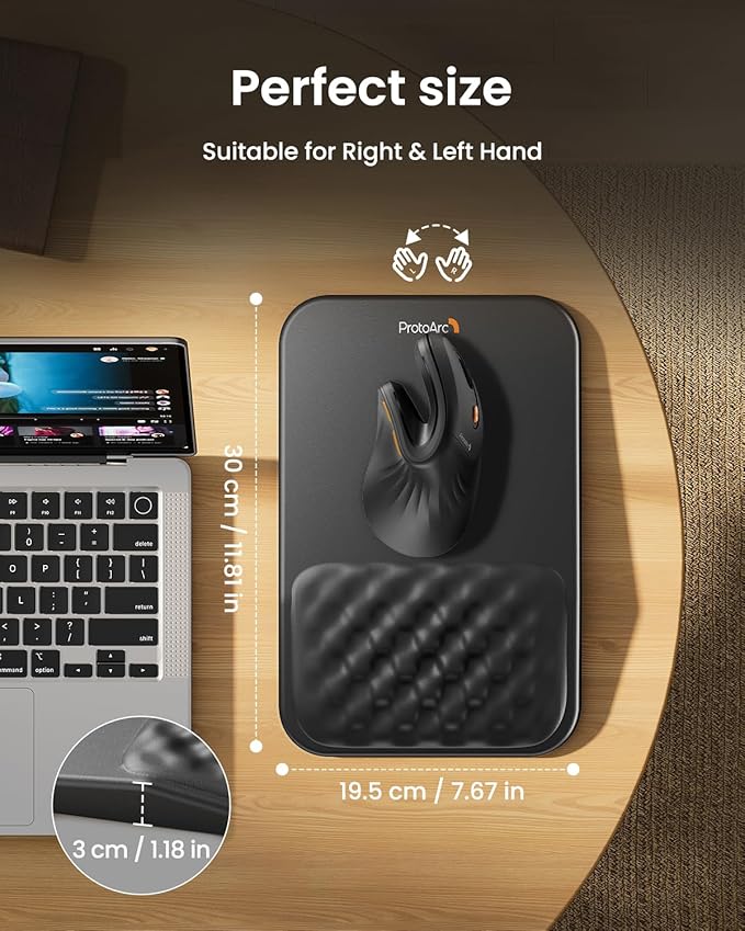 ProtoArc MP50 Ergonomic Mouse Pad with Wrist Rest, PU Leather Mousepad with Massage Design, Soft Memory Foam and Non-Slip PU Base for Desk, Home, Office, 12x8 Inches, Black