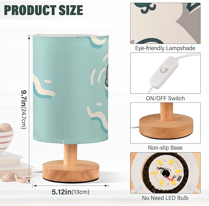 Cute Pufferfish LED Table Lamp, Bedside Lamp with Linen Lampshade, Flicker-Free Eye Care USB Plug in Nightstand Lamp, for Bedroom and Office