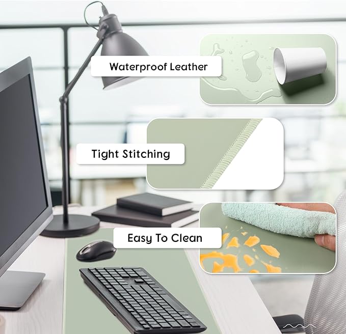 Konohan Heated Desk Pad Warm Mouse Pad, 5 Heating Level & 4 Hour Auto Shut-Off, PU Leather Warm Mouse Mat Heating Keyboard Gaming Mice Warmer Mat Only Supports 110v(Gray-Green Color,23.6"x 14.2")