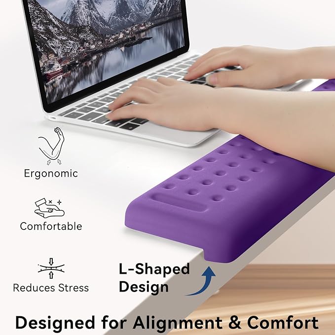 L-Shaped Desk Elbow Pad for Desk, 2-Pack Memory Foam Elbow Rest for Desk Edge Cushion, Non-Slip Ergonomic Arm Rest for Wrist, Palm & Forearm Support, Office Home, Separate Design, Purple