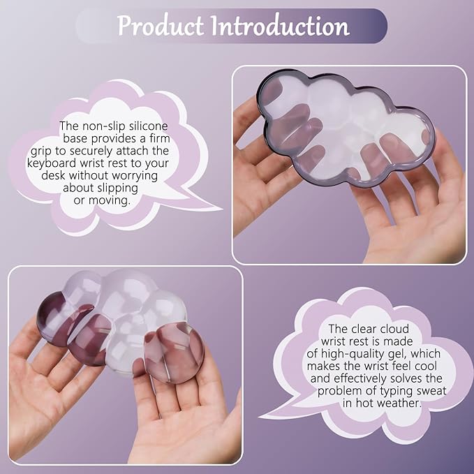 Gel Cloud Wrist Rest for Keyboard and Mouse Gradient Purple Clear Keyboard Wrist Rest Transparent Ergonomic Cute Mouse Wrist Pad Silicone Non-Slip Wrist Pad for Computer Gaming Laptop Home Office