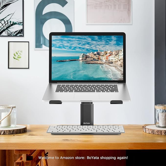 BoYata Laptop Stand, Ergonomic Aluminum Height Adjustable Computer Stand Laptop Holder for Desk, Compatible with MacBook Pro/Air, Dell, Lenovo, HP, Samsung, More Laptops 11-17" (Black)