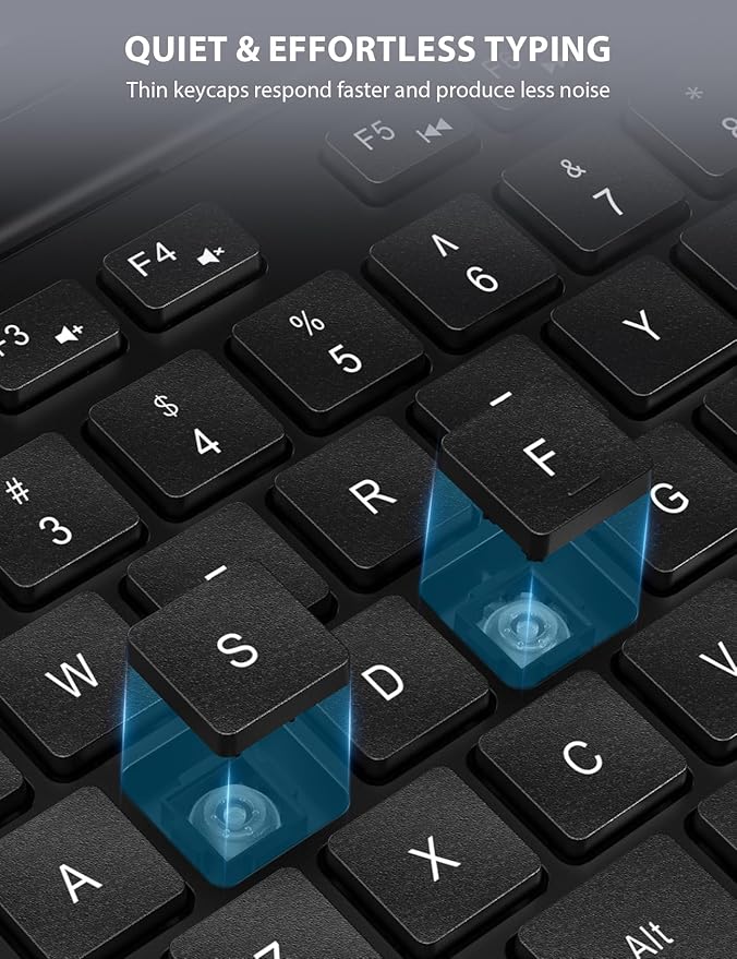 Wireless Keyboard and Mouse Combo - Full-Sized Ergonomic Design with Cushioned Wrist Rest, Built-in Phone Stand, Quiet 2.4GHz USB Connectivity for PC, Laptop - Trueque (Black, 2 Pack)