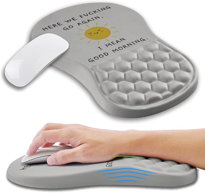 Ergonomic Mouse Pad Wrist Support with Memory Foam Massage Bulge, Carpal Tunnel Mousepad Wrist Rest for Mouse(12x8 inch, Good Morning)