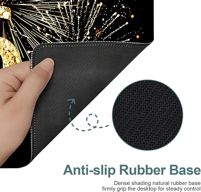 Happy New Year - 2026 Extended Gaming Mouse Pad 35.4x15.7Inch Large Desk Mat Anti-Slip Rubber Base & Durable Stitched Edges for Gamers Smooth Mouse Writing Surface for Desk Office/Home