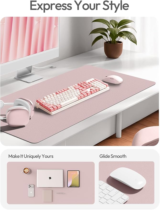 YSAGi Leather Desk Pad Protector, Office Desk Mat, Large Mouse Pad, Non-Slip PU Leather Desk Blotter, Laptop Desk Pad, Waterproof Desk Writing Pad for Office and Home (Grayish Lavender, 23.6" x 13.8")