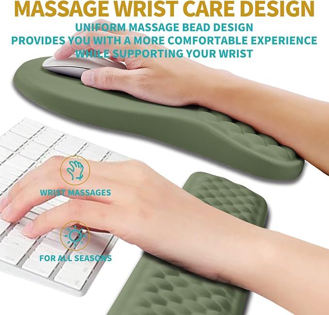 Hokafenle 2 in 1 Ergonomic Mouse Pad Wrist Support & Wrist Rest for Computer Keyboard Set, with Memory Gel Massage Bulge Design (2In1 Set, Dark Green)