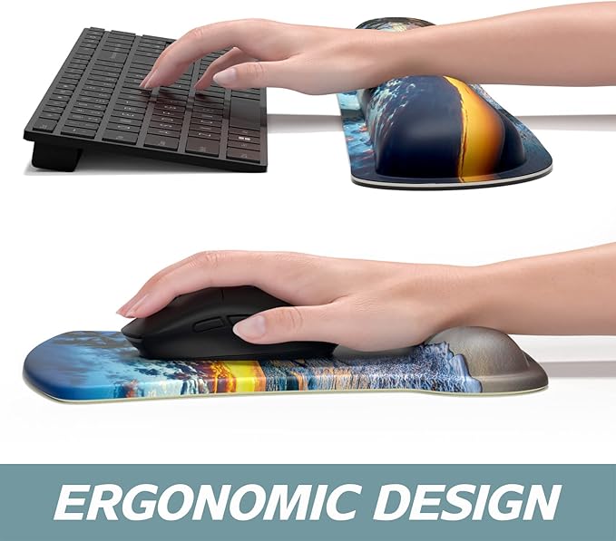 ITNRSIIET Mouse Pad Wrist Support Keyboard Wrist Rest Pad Ergonomic Mousepad Non-Slip Memory Foam Keyboard Pad Easy Typing Pain Relief Perfect for PC Laptop Gaming Office, Beach