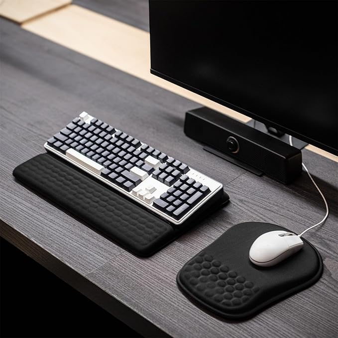 Keyboard Wrist Rest -Ergonomic Keyboard Stand with Wrist Rest- with Carpal Tunnel Massage Bumps and Full Memory Gel Design - Ideal Frequent Computer (Black)