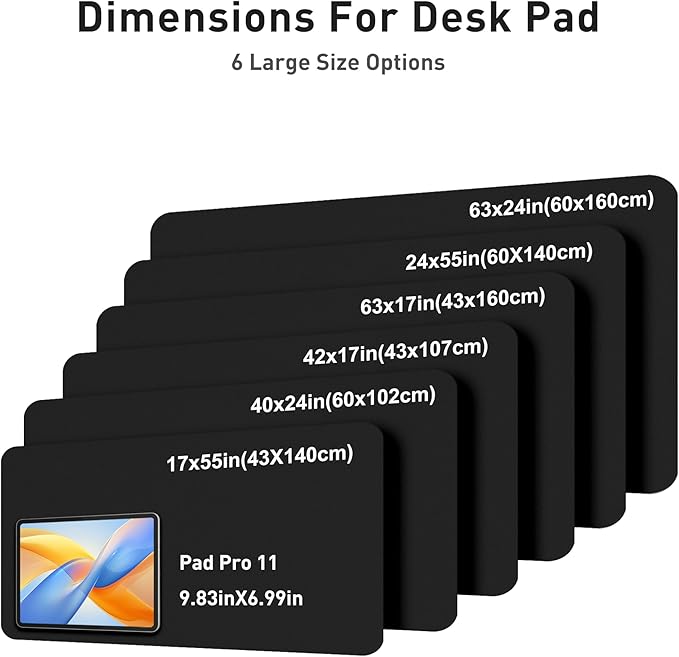 Aothia Faux Leather Desk Mat - Large Mouse Pad, Non-Slip PU Leather Blotter, Waterproof Writing Surface for Office and Home (Black, 63" x 17")