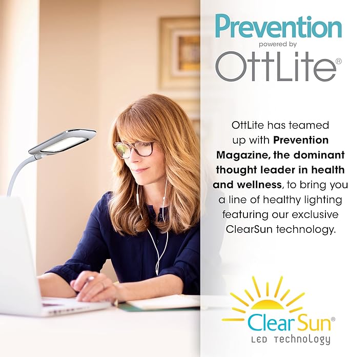 OttLite Prevention LED Desk Lamp with Wireless Charging - Designed to Reduce Eyestrain - Adjustable Flexible Neck, 3 Color Modes & Touch Controls - Crafting, Office Work, Reading & Studying