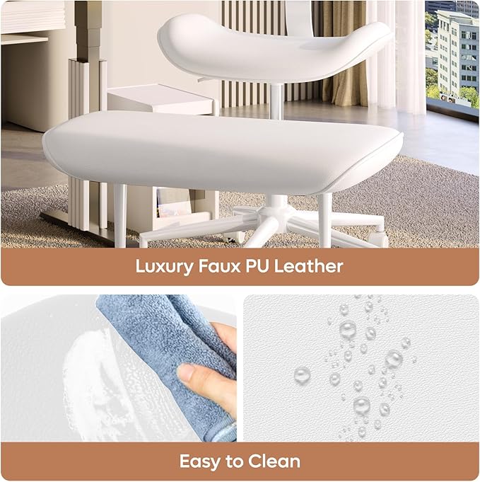 Cross-Legged Meditation Chair, ADHD Friendly Armless Office Chair with Footrest, PU Leather Wide Seat Desk Chair for Focus, Calm Sitting & Home Office, Off White