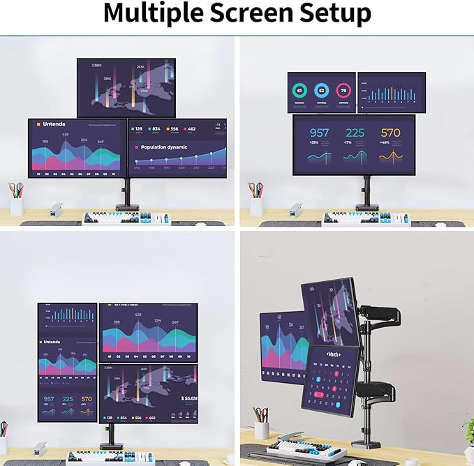 Triple Monitor Mount Fits Max 32" Computer Screen, Holds up to 17.6lbs Each Arm, 3 Monitor Desk Mount, Triple Stand with Tilt Swivel Rotation, VESA Mount 75/100mm
