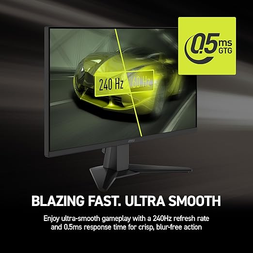 msi MAG 245F X24 24-inch 1920 x 1080 (FHD) Gaming Monitor, 240Hz, FreeSync Premium, HDR Ready, HDMI, VGA Port, VESA Mountable, Tilt, 4-Side Slim Bezel, 0.5ms, Black
