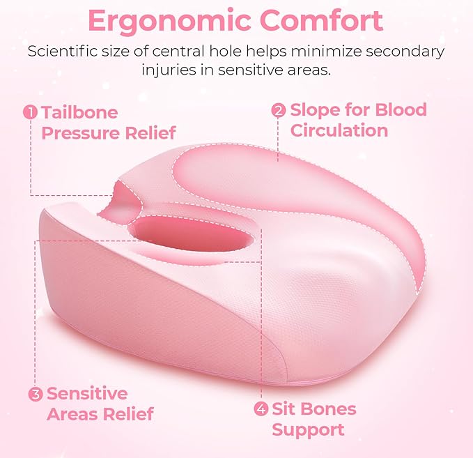 AUVON Innovative Donut Pillow, Scientific Center Hole and Coccyx Cutout, Orthopedic Donut Seat Cushion for Coccyx, Sciatica, After Surgery Sitting Comfort, FSA HSA Eligible
