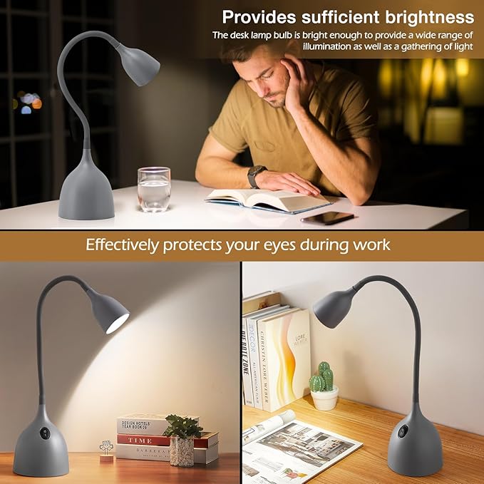 Desk Lamp for College Dorm Room - LED Reading Light - Small Adjustable Flexible Gooseneck Table Lamp - Eye-Caring Desk Lamp for Home Office Study Lamp, White