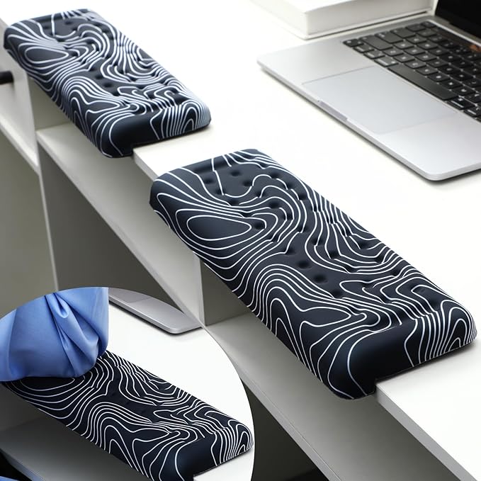 2 Pcs L-Shaped Desk Wrist Rest Elbow Pad Set Desk Edge Rest Cushion Non-Slip Memory Foam Arm Padding Wrist & Forearm & Elbow Comfort Support for Table or Table Edge (Striped Style)