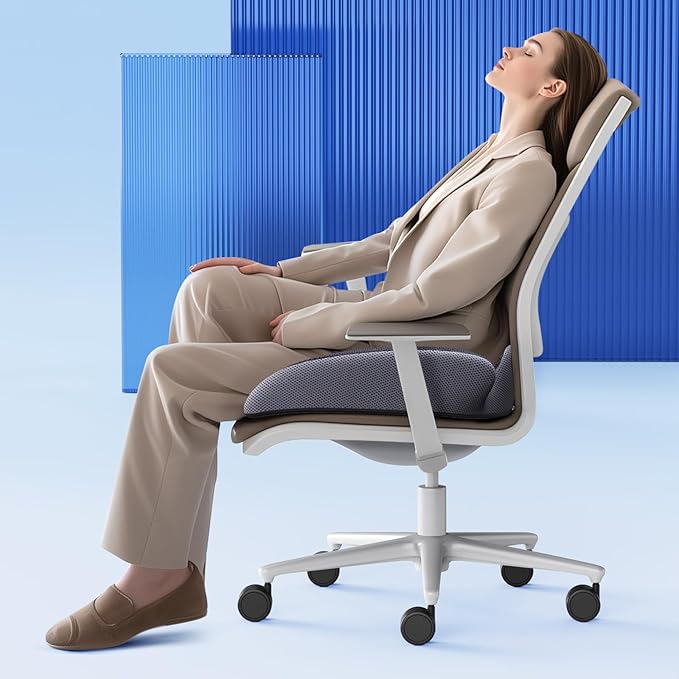 Benazcap Large Ergonomic Seat Cushion for Office Chair, Coccyx & Lumbar Support Pillow, Memory Foam Seat Cushions for Office Chairs