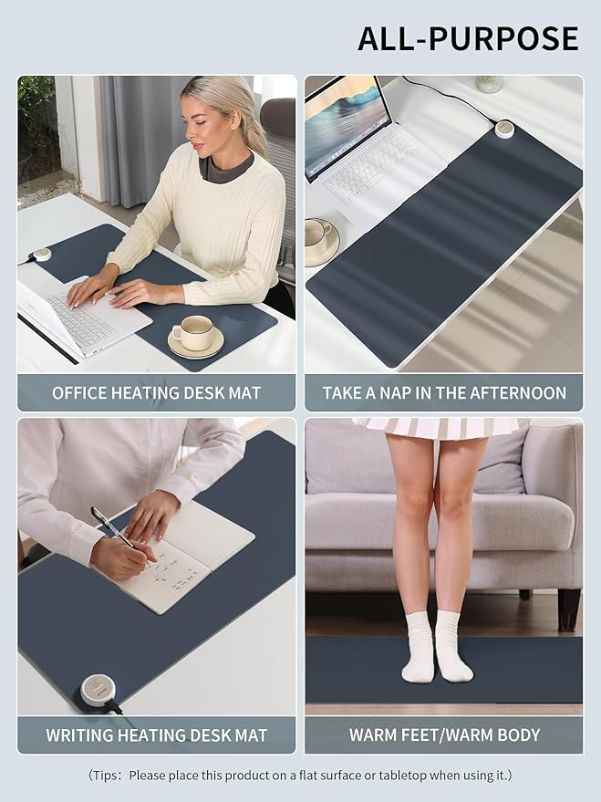 Heated Desk Pad 31.5×13 Inch - 3-Speed Touch Control Large Heated Mouse Mat with 3-Hour Auto Shut-Off, Non-Slip Silicone Eye Protection Warm Desk Mat for Office and Home (Navy Blue)