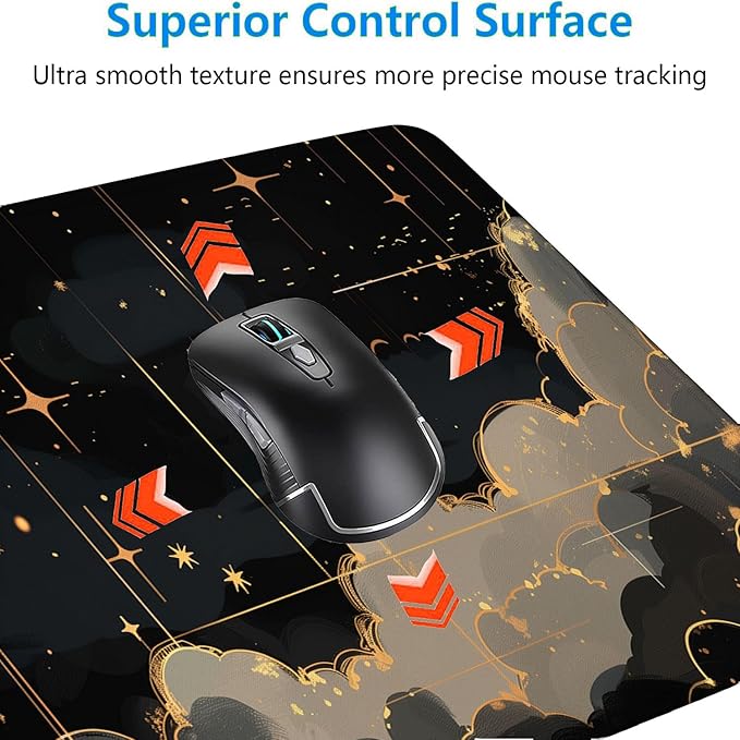 Black Gold Celestial Desk Pad Space Moon Cloud Extended Gaming Mouse Pad Mat with Stitched Edge Non-Slip Base Big Mouse Pad Office Computer Keyboard Laptop Home 35.4"x15.7"