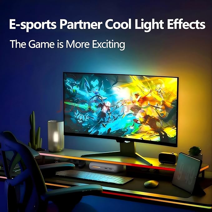 LED Strip Lights for 32-Inch PC Monitor, RGB Backlight for Screen Sync with Smart App Control, Desk Decor & Gaming Room, 3 Sides