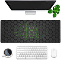 Desk Pad, Green Honeycomb Science Technology Extended Gaming Mouse Pad Large, 31.5"x11.8" Big Mouse Pad with Non-Slip Base and Stitched Edge, Long Computer Keyboard Mouse Mat for Home Office Work