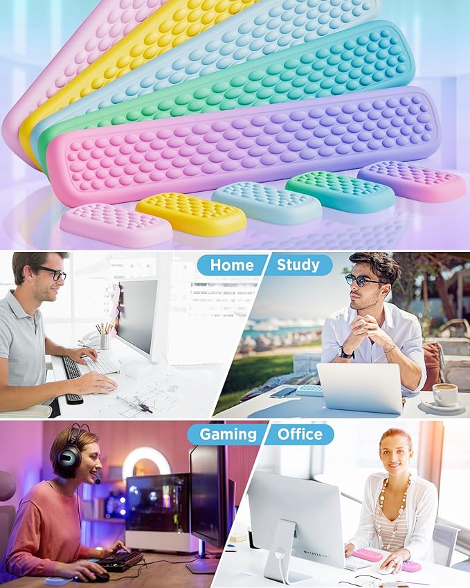Lekvey Ergonomic Gaming Wrist Rest for Computer Keyboard & Mouse - Premium Silky Memory Foam Wrist Pad with Massage Points, Comfort Wrist Support for Typing, PC, Game (Pink/Purple)