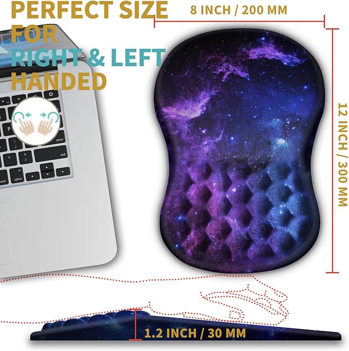 Hokafenle Ergonomic Mouse Pad Wrist Support with Massage Design, Wrist Rest Mousepad with Memory Foam&Non-Slip PU Base, Mouse Pads for Wireless Mouse & Desk (12x8 inch,Galaxy)